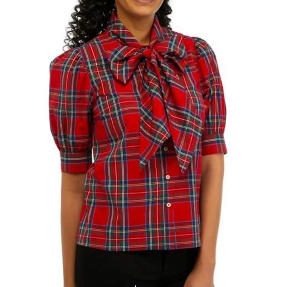 Vineyard Vines Plaid Bow Neck Stretch Cotton Poplin Button Up Shirt Size M. NWT